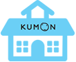 Uma casa azul com o nome Kumon como fachada